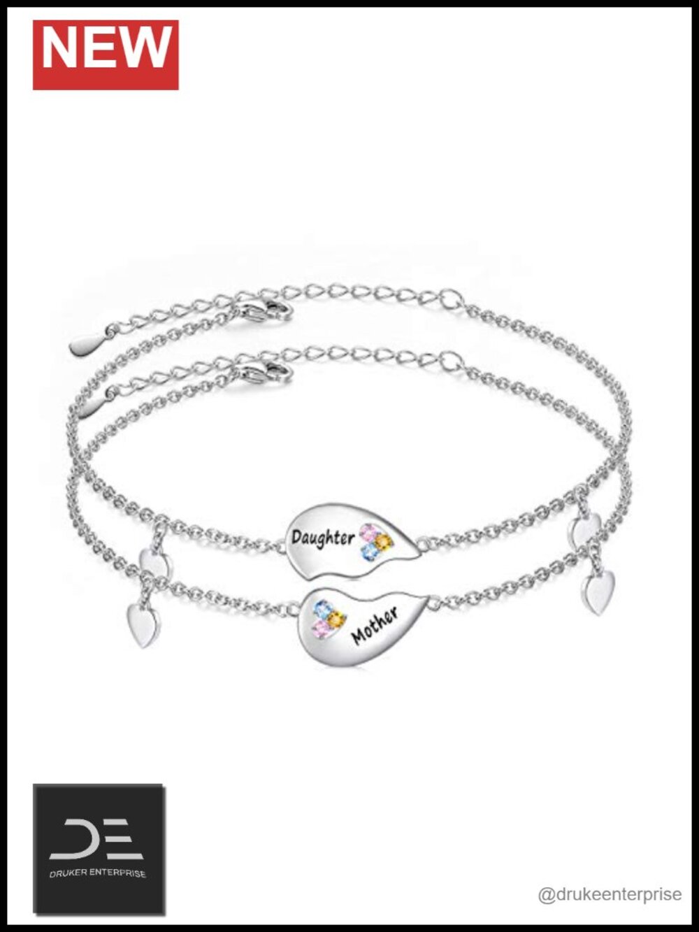 Sterling Silver Mother Daughter Charm Bracelet Set Long Distance Gift